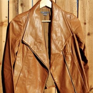 Vince Tan Leather Cross Front Zip Jacket